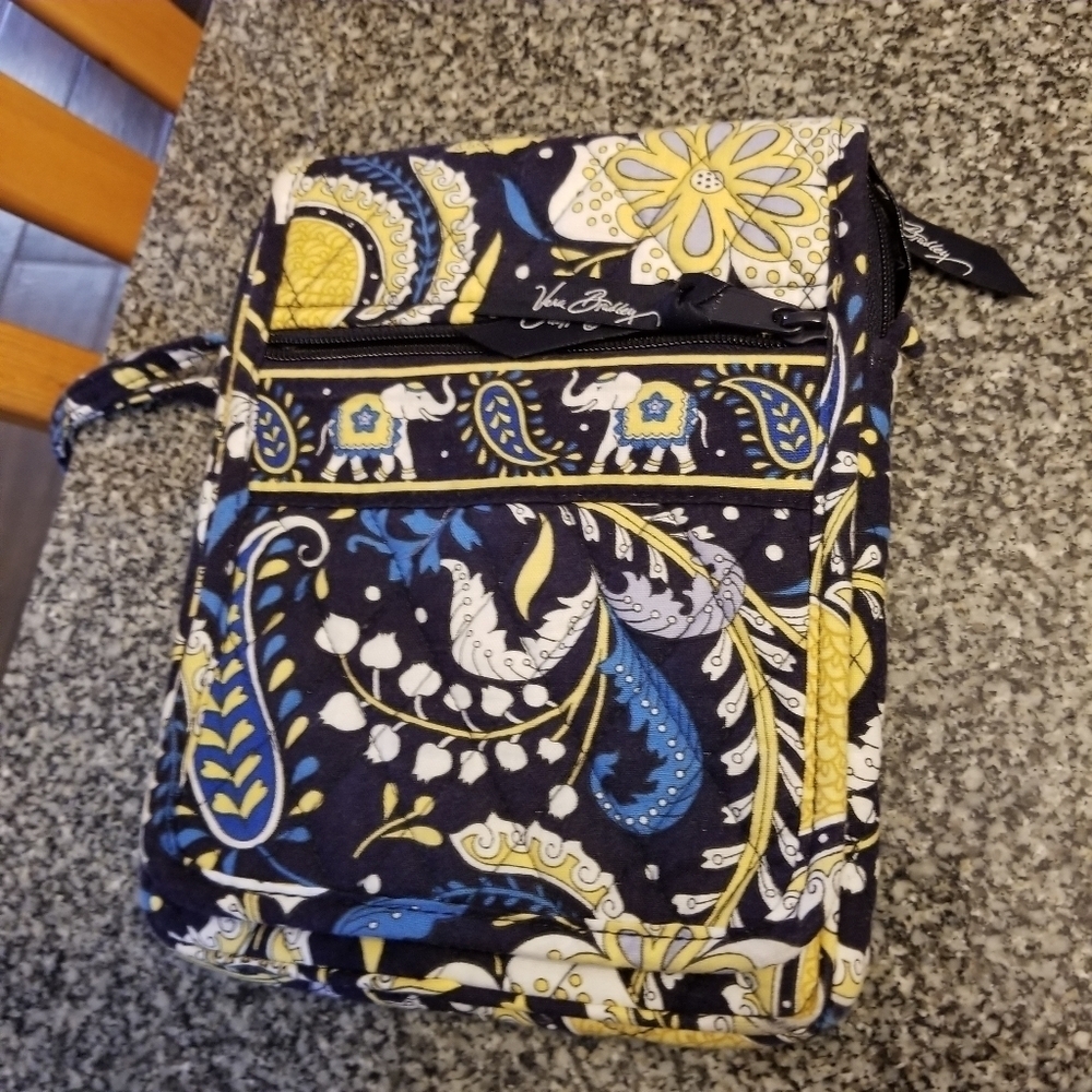 Vera Bradley Ellie Blue and Yellow Elephant Print Crossbody Bag